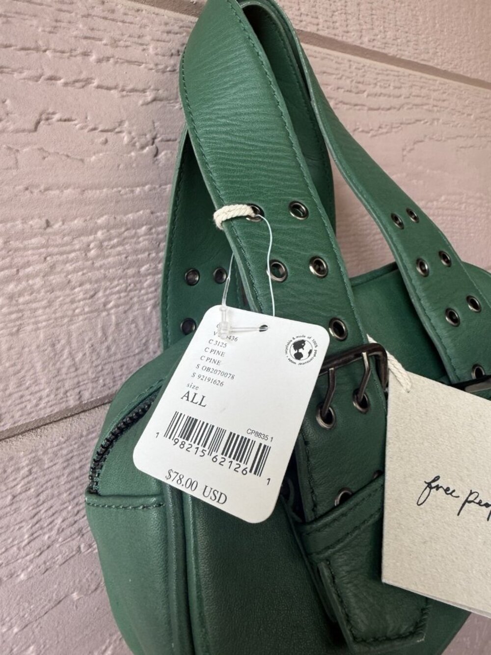 Free People Women’s Green Leather Mini Shoulder Bag Buckle Strap NWT - Picture 9 of 14